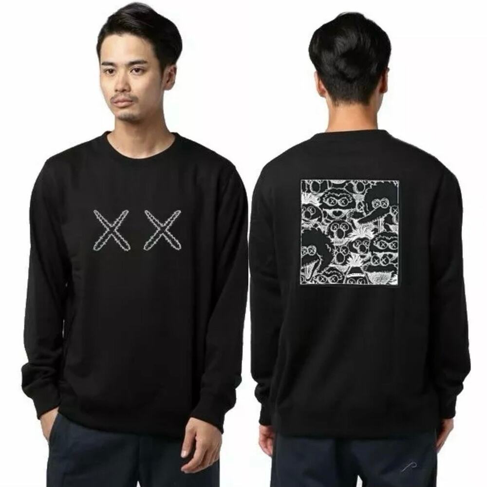 Kaws x Uniqlo x Sesame Street XX Black Crewneck Sweatshirt Unisex Size S